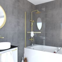 Aurlane - Pare baignoire Pivotant avec Porte-Serviette 85x150cm - Or Doré Brossé - Verre 6mm - tshape goldy