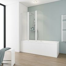 Pare-baignoire pliant 125 x 140 cm, paroi de baignoire 3 volets, verre 3 mm, écran de baignoire pivotant, Komfort Express-Plus Schulte profilé blanc,