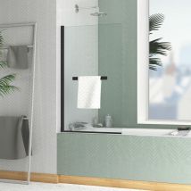 Aurlane - Parete vasca ribaltabile con portasciugamani 70x120cm - Profilo Nero Opaco - Vetro 4mm - elementary