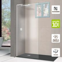 Superban - Pare douche fixe en verre sécurité transparent ép 8mm anti calcaire, L.100H.195 cm, profilé blanc brillant Mont Blanc e