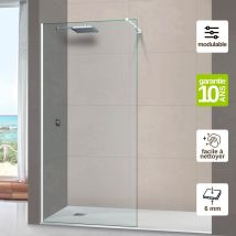 Pare Douche Fixe En Verre Sécurité Transparent Ép 6mm Anti Calcaire, L.120h.195 Cm, Profilé Blanc Brillant Superban Mont Blanc Cc