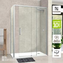 Pare douche porte coulissante et paroi latérale GAUCHE, L.108/112l.80H195 cm, verre 6mm SÉCURIT Easy Clean Chrome SUPERBAN Vézannes 2PL