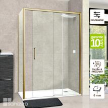 Superban - Pare douche porte coulissante et paroi latérale gauche, L.144/148l.80H195 cm, verre 6mm sécurit Easy Clean Or Brossé Vézannes 2PL