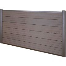 Jamais utilisé] Brise-vue en wpc Sarthe, clôture brise-vent, poteaux aluminium, élément de base bas, 1.90m marron