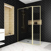 Mampara de Ducha con Defelctor 100+40x200 cm - Dorado Cepillado - GOLDY CONTOURING