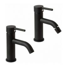 Kiamami Valentina - Pareja De Grifos Para Lavabo y Bidé Negro Mate Fassa
