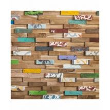 Decoon - Parement bois multi couleur 0,96 m2 teck & carreaux de ciment