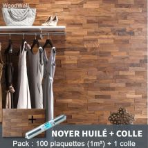 Woodwall - Parement Bois Noyer Huilé 200mm + 1 Colle 1m²
