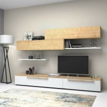Parete attrezzata 260cm in legno colore rovere e bianco larice - Kombat