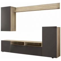 Parete attrezzata grande effetto marmo da soggiorno 210x36,5x170 cm in legno nobilitato bilaminato Brooklyn - RosyBrown