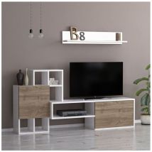 Parete Attrezzata in Legno Bianco e Noce Mobile Porta tv Moderno per Salotto