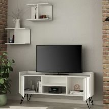 Decortie - Parete Attrezzata Mobile Mobiletto tv Moderno con 2 Mensole in Legno mdf Bianco