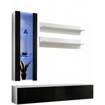 Mobile da Soggiorno con led Mobile tv Parete Composizione Set Salotto 160cm Modello Nora 5 Bianco e Nero Finitura Lucida