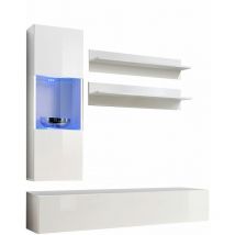 Mobile da Soggiorno con led Mobile tv Parete Composizione Set Salotto 160cm Modello Nora 6 Bianco Finitura Lucida