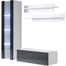 Mobile da Soggiorno con led Mobile tv Parete Composizione Set Salotto 160cm Modello Luke 2C Bianco e Nero Finitura Lucida