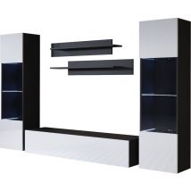 Mobile da Soggiorno con led Mobile tv Parete Composizione Set Salotto 260cm Modello Luke9D Nero e Bianco Finitura Lucida