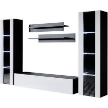 Mobile da Soggiorno con led Mobile tv Parete Composizione Set Salotto 220cm Modello Luke 8D Nero e Bianco Finitura Lucida