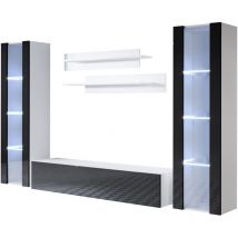 Mobile da Soggiorno con led Mobile tv Parete Composizione Set Salotto 220cm Modello Luke 8C Bianco e Nero Finitura Lucida
