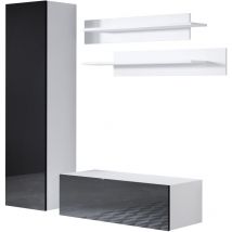 Mb Moebel - Mobile da Soggiorno Mobile tv Parete Composizione Set Salotto 160cm Modello Luke 1C Bianco e Nero Finitura Lucida
