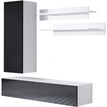 Mb Moebel - Mobile da Soggiorno Mobile tv Parete Composizione Set Salotto 160cm Modello Luke 4C Bianco e Nero Finitura Lucida