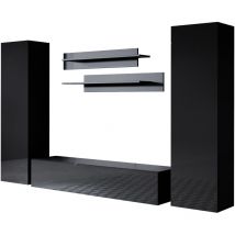 Mobile da Soggiorno Mobile tv Parete Composizione Set Salotto 220cm Modello Luke 7B Nero Finitura Lucida