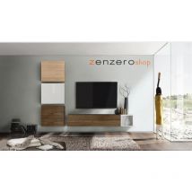 Parete attrezzata moderna scontata, finitura Noce Dark, Noce Stelvio e Bianco