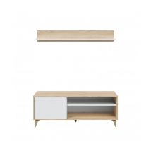 Parete attrezzata porta Tv 135 cm bianco opaco e rovere - Nuoro