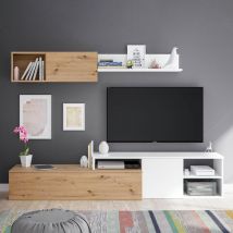 Marinelligroup - Parete attrezzata soggiorno moderna mobile tv pensile mensola sala pranzo salotto rovere nodi bianco 220 x 40 x 44 cm 016647W