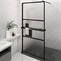 Mampara ducha con estante vidrio ESG y aluminio negro 115x195cm