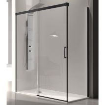 Kassandra - Parete doccia fissa + 1 porta scorrevole glasé profilo nero opaco 155 cm