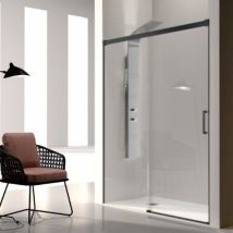 Kassandra - Parete doccia fissa + 1 porta scorrevole glasé profilo nero opaco 125 cm