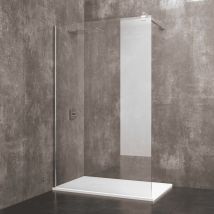 Bricozone - Parete Doccia Fissa Walk In Cabina Box Bagno Con Con Barra Stabilizzatrice Anta In Cristallo Temperato Trasparente da 8 mm Reversibile