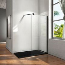 Aica Italy - Parete Doccia Walk In Cristallo 8mm Temperato Trasparente Anticalcare Con Barra Stabilizzatrice 90cm Nero Opaco 90x200cm