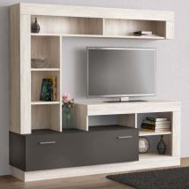 Defibrico - Parete Attrezzata Soggiorno Mobile Porta Tv 170x42x181,5 Cm Di Colore Antracite E Quercia Chiaro Mod. Leonard