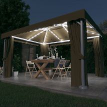 Tonnelle avec rideau et guirlande lumineuse à led 4x3 m Taupe