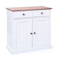 Paris Prix - Bahut Bas 2 Portes 'Takao' 90cm Blanc & Naturel