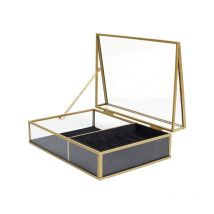 Boîte à Bijoux en Verre 'Velours' 23cm Noir & Or