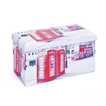Boîte de Rangement Pliable "London" 76cm Blanc & Rouge