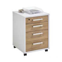 Paris Prix - Caisson de Bureau 4 Tiroirs 'Kazed' 65cm Blanc & Chêne
