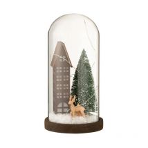 Cloche Déco Led en Verre "Maison" 27cm Marron