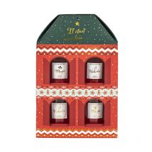 Coffret 4 Bougies Parfumées Maison 'Noël' 18cm Rouge