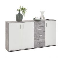 Paris Prix - Commode 3 Portes Design 'Bilo' 160cm Gris & Blanc