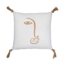 Coussin Carré Déco 'Visage' 45x45cm Blanc