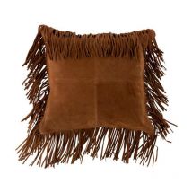 Coussin à Franges "Cuir" 45cm Cognac