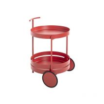 Paris Prix - Desserte de Cuisine Ronde 'Postres' 62cm Rouge Corail