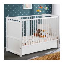 Lit Bébé, Matelas & Tiroir de Lit 'Tymek' 124cm Blanc