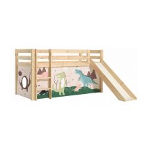 Lit Enfant Surélevé Avec Toboggan 'Pino Dino' 90x200cm Naturel