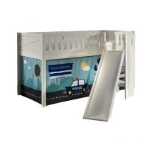 Paris Prix - Lit Enfant Toboggan & Tente 'Scott Police' 90x200cm Blanc