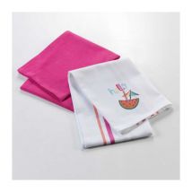 Lot de 2 Torchons Coton "Ibiza" 70cm Rose & Blanc