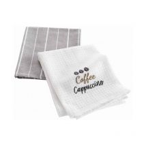Lot de 2 Torchons Nid d'Abeille "Cappuccino" 50x70cm Marron